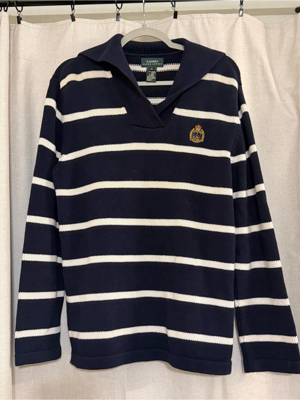 Ralph Lauren Vintage Cotton Blue and White Striped Sweater with LRL Emblem